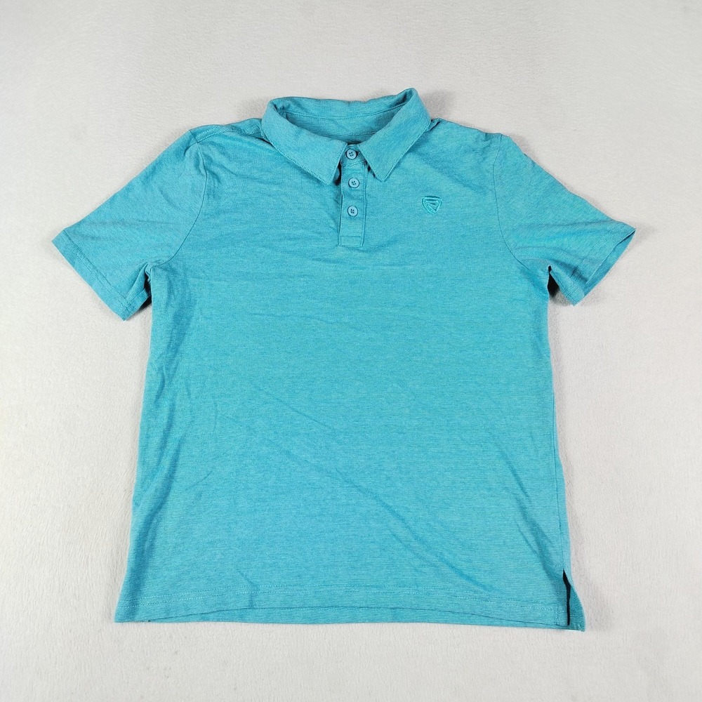 Rock & Roll Denim Polo Shirt Youth Large Teal Heathered Short Sleeve Embroidered